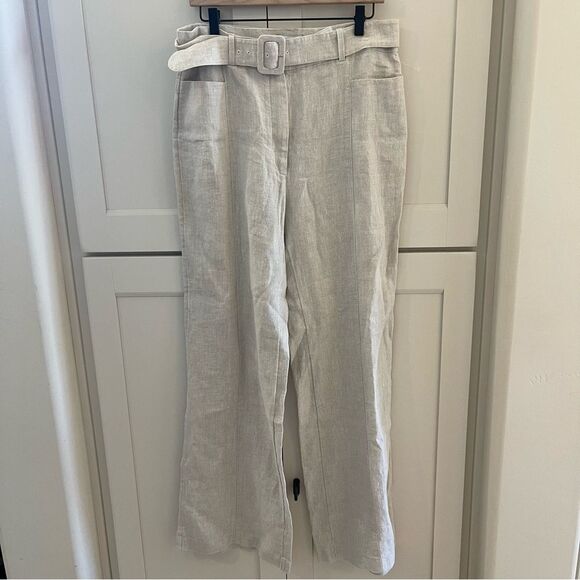 NEW & Other Stories Flared Linen Wide Leg Pants Trousers cream tan natural - Picture 3 of 9